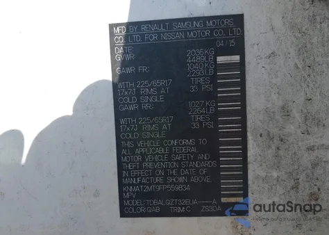 2015 Nissan Rogue Sv z USA, uszkodzony, nr VIN KNMAT2MT9FP559834